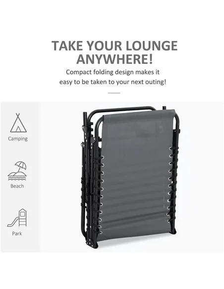 Outsunny Portable Sun Lounger, Folding Camping Bed Cot, Reclining Lounge Chair 5-position Adjustable Backrest with Side Pocket, 