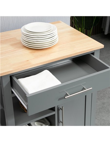 HOMCOM Compact Kitchen Trolley Utility Cart on Wheels with Open Shelf & Storage Drawer for Dining Room, Kitchen, Grey
