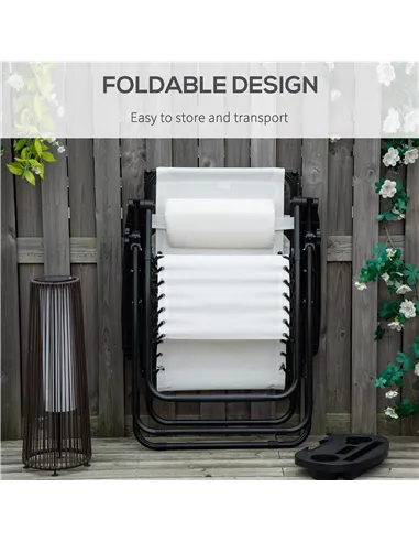 Outsunny Zero Gravity Garden Folding Patio Sun Lounger w/Cup Holder & Canopy Shade White