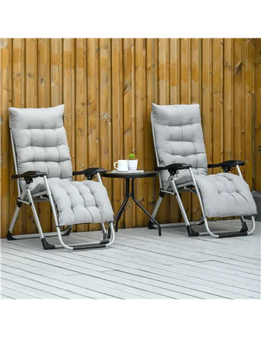 Outsunny 2pc Reclining Zero Gravity Sun Loungers ,Folding Chaise Lounge Chair with Cushions, Light Grey