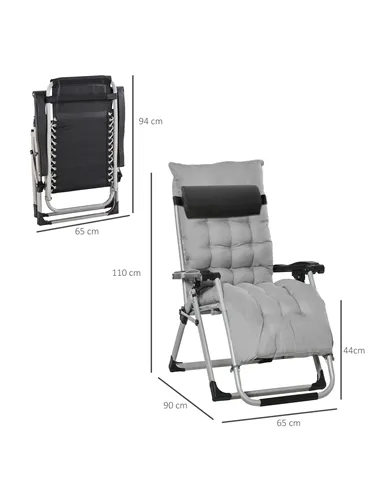 Outsunny 2pc Reclining Zero Gravity Sun Loungers ,Folding Chaise Lounge Chair with Cushions, Light Grey