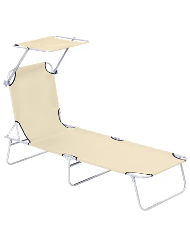 Outsunny Outdoor Foldable Sun Lounger, 4 Level Adjustable Backrest Reclining Sun Lounger Chair with Angle Adjust Sun Shade Awnin