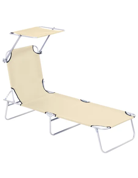 Outsunny Outdoor Foldable Sun Lounger, 4 Level Adjustable Backrest Reclining Sun Lounger Chair with Angle Adjust Sun Shade Awnin