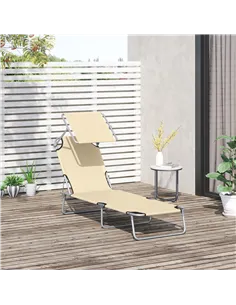 Outsunny Outdoor Foldable Sun Lounger, 4 Level Adjustable Backrest Reclining Sun Lounger Chair with Angle Adjust Sun Shade Awnin 2