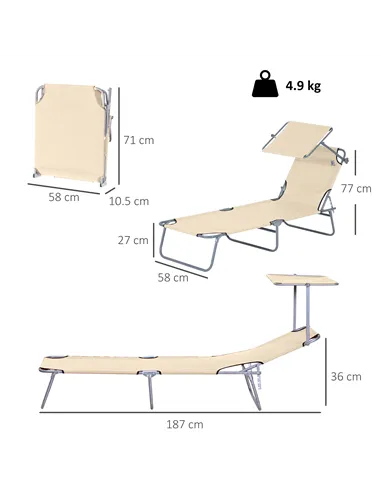 Outsunny Outdoor Foldable Sun Lounger, 4 Level Adjustable Backrest Reclining Sun Lounger Chair with Angle Adjust Sun Shade Awnin