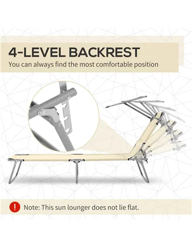 Outsunny Outdoor Foldable Sun Lounger, 4 Level Adjustable Backrest Reclining Sun Lounger Chair with Angle Adjust Sun Shade Awnin