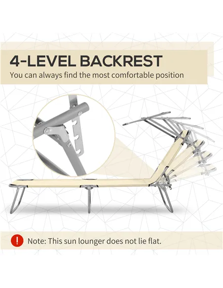Outsunny Outdoor Foldable Sun Lounger, 4 Level Adjustable Backrest Reclining Sun Lounger Chair with Angle Adjust Sun Shade Awnin