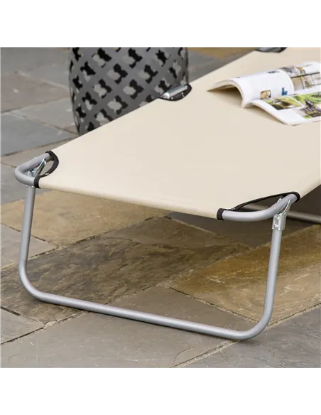 Outsunny Outdoor Foldable Sun Lounger, 4 Level Adjustable Backrest Reclining Sun Lounger Chair with Angle Adjust Sun Shade Awnin