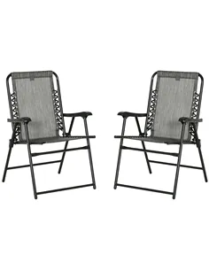 Outsunny 2 Pieces Foldable Chair Set, Outdoor Portable Loungers for Camping Pool Beach Deck, Lawn Chairs with Armrest Steel Fram