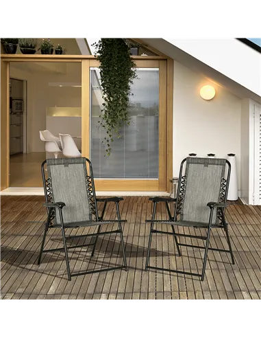 Outsunny 2 Pieces Foldable Chair Set, Outdoor Portable Loungers for Camping Pool Beach Deck, Lawn Chairs with Armrest Steel Fram