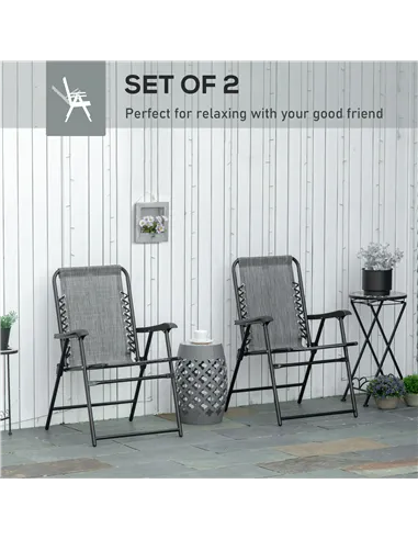 Outsunny 2 Pieces Foldable Chair Set, Outdoor Portable Loungers for Camping Pool Beach Deck, Lawn Chairs with Armrest Steel Fram