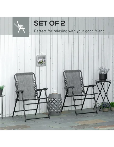 Outsunny 2 Pieces Foldable Chair Set, Outdoor Portable Loungers for Camping Pool Beach Deck, Lawn Chairs with Armrest Steel Fram