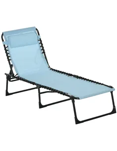 Outsunny Folding Sun Lounger Beach Chaise Chair Garden Cot Camping Recliner with 4 Position Adjustable, Baby Blue