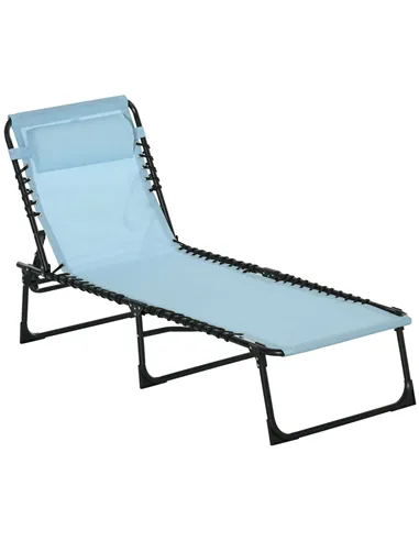 Outsunny Folding Sun Lounger Beach Chaise Chair Garden Cot Camping Recliner with 4 Position Adjustable, Baby Blue