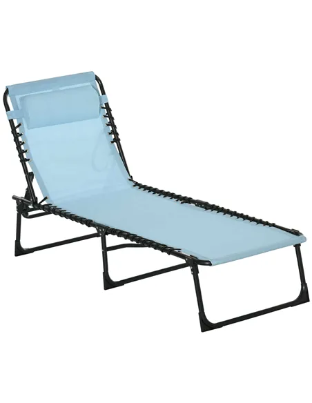 Outsunny Folding Sun Lounger Beach Chaise Chair Garden Cot Camping Recliner with 4 Position Adjustable, Baby Blue