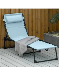 Outsunny Folding Sun Lounger Beach Chaise Chair Garden Cot Camping Recliner with 4 Position Adjustable, Baby Blue 2