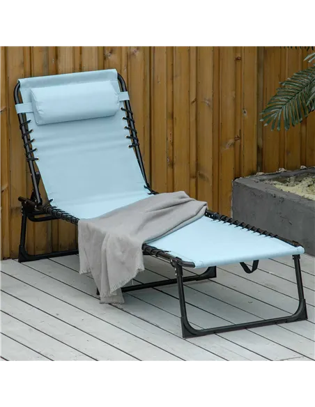Outsunny Folding Sun Lounger Beach Chaise Chair Garden Cot Camping Recliner with 4 Position Adjustable, Baby Blue