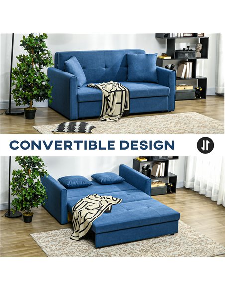 HOMCOM 2 Seater Sofa Bed, Convertible Bed Settee, Modern Velvet Loveseat Sofa Couch with 2 Cushions, Hidden Storage for Living R