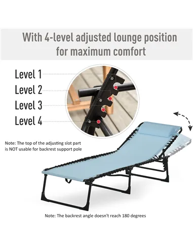 Outsunny Folding Sun Lounger Beach Chaise Chair Garden Cot Camping Recliner with 4 Position Adjustable, Baby Blue