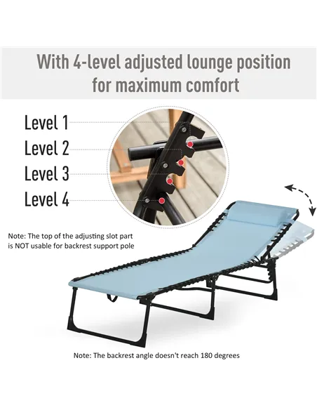 Outsunny Folding Sun Lounger Beach Chaise Chair Garden Cot Camping Recliner with 4 Position Adjustable, Baby Blue