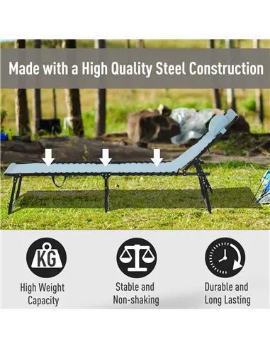 Outsunny Folding Sun Lounger Beach Chaise Chair Garden Cot Camping Recliner with 4 Position Adjustable, Baby Blue