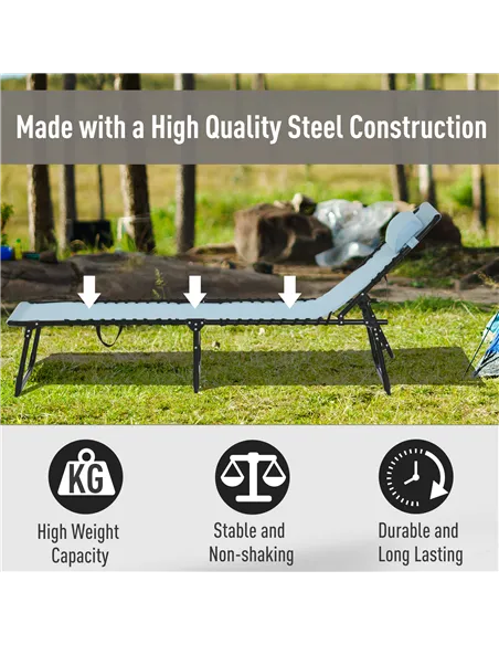 Outsunny Folding Sun Lounger Beach Chaise Chair Garden Cot Camping Recliner with 4 Position Adjustable, Baby Blue