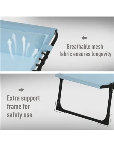 Outsunny Folding Sun Lounger Beach Chaise Chair Garden Cot Camping Recliner with 4 Position Adjustable, Baby Blue