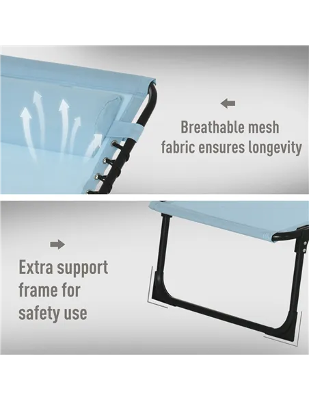 Outsunny Folding Sun Lounger Beach Chaise Chair Garden Cot Camping Recliner with 4 Position Adjustable, Baby Blue