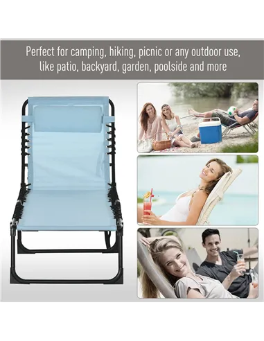 Outsunny Folding Sun Lounger Beach Chaise Chair Garden Cot Camping Recliner with 4 Position Adjustable, Baby Blue