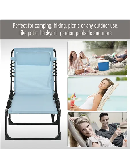Outsunny Folding Sun Lounger Beach Chaise Chair Garden Cot Camping Recliner with 4 Position Adjustable, Baby Blue