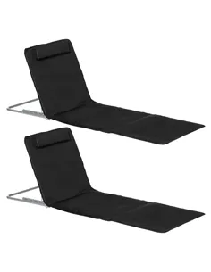 Outsunny Set of 2 Foldable Garden Beach Chair Mat Lightweight Outdoor Sun Lounger Seats Adjustable Back Metal Frame PE Fabric He