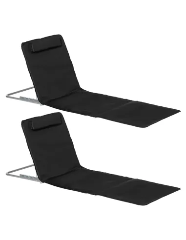 Outsunny Set of 2 Foldable Garden Beach Chair Mat Lightweight Outdoor Sun Lounger Seats Adjustable Back Metal Frame PE Fabric He