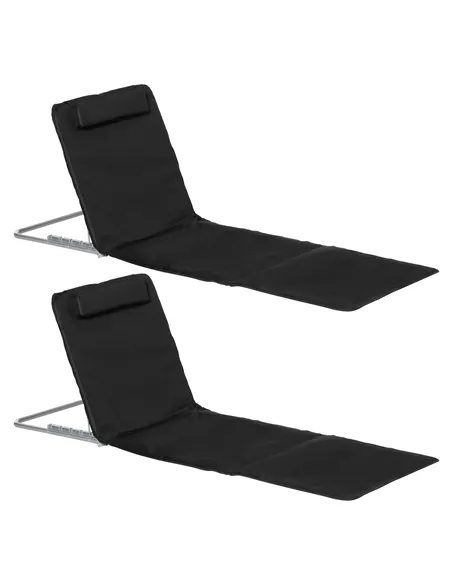 Outsunny Set of 2 Foldable Garden Beach Chair Mat Lightweight Outdoor Sun Lounger Seats Adjustable Back Metal Frame PE Fabric He