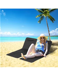 Outsunny Set of 2 Foldable Garden Beach Chair Mat Lightweight Outdoor Sun Lounger Seats Adjustable Back Metal Frame PE Fabric He 2