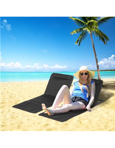 Outsunny Set of 2 Foldable Garden Beach Chair Mat Lightweight Outdoor Sun Lounger Seats Adjustable Back Metal Frame PE Fabric He