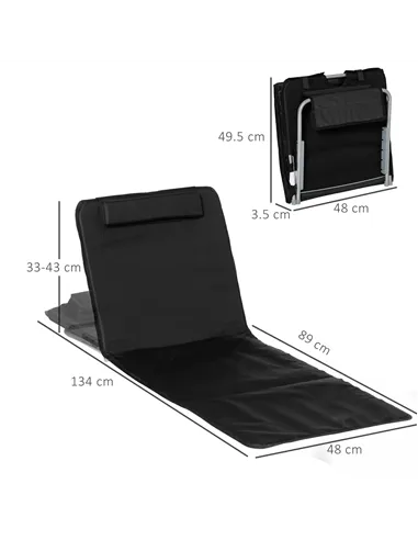 Outsunny Set of 2 Foldable Garden Beach Chair Mat Lightweight Outdoor Sun Lounger Seats Adjustable Back Metal Frame PE Fabric He