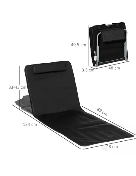 Outsunny Set of 2 Foldable Garden Beach Chair Mat Lightweight Outdoor Sun Lounger Seats Adjustable Back Metal Frame PE Fabric He