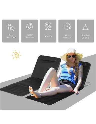 Outsunny Set of 2 Foldable Garden Beach Chair Mat Lightweight Outdoor Sun Lounger Seats Adjustable Back Metal Frame PE Fabric He