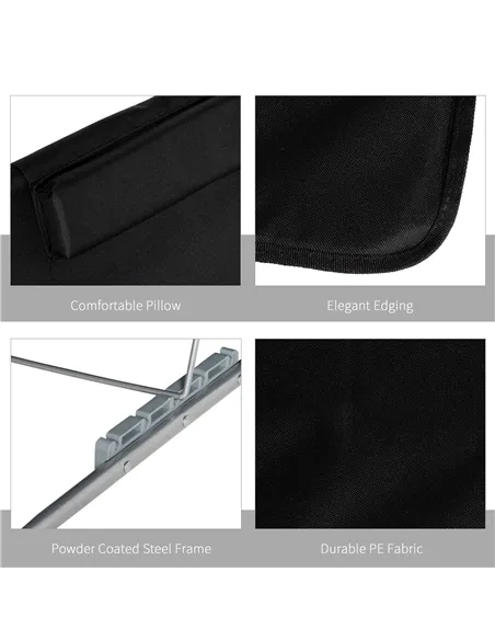 Outsunny Set of 2 Foldable Garden Beach Chair Mat Lightweight Outdoor Sun Lounger Seats Adjustable Back Metal Frame PE Fabric He