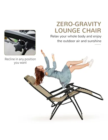 Outsunny Folding Zero Gravity Chairs, 3 Pieces Adjustable Sun Lounger and Table Set with Cup Holder and Headrest, Patio Bistro S