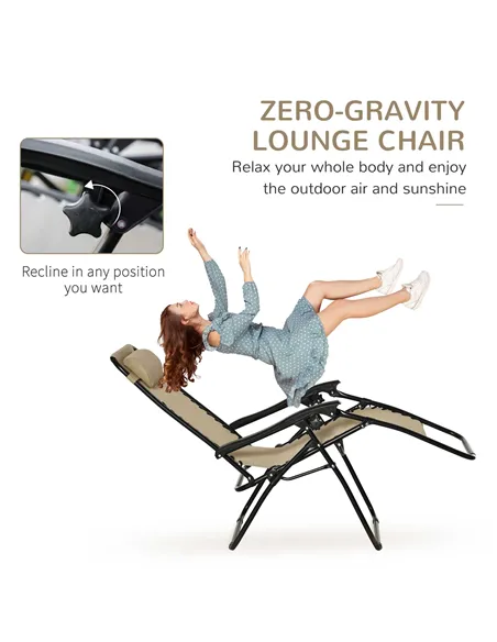 Outsunny Folding Zero Gravity Chairs, 3 Pieces Adjustable Sun Lounger and Table Set with Cup Holder and Headrest, Patio Bistro S