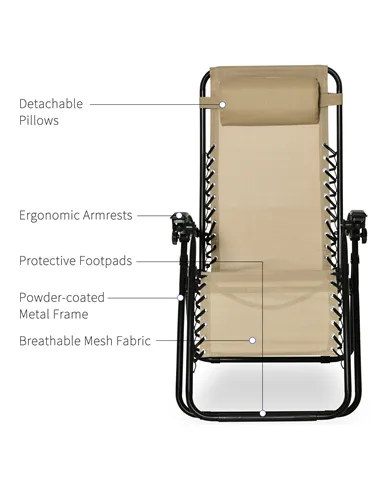 Outsunny Folding Zero Gravity Chairs, 3 Pieces Adjustable Sun Lounger and Table Set with Cup Holder and Headrest, Patio Bistro S