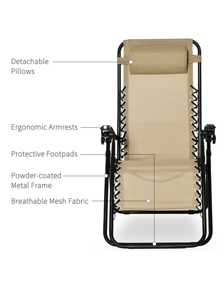 Outsunny Folding Zero Gravity Chairs, 3 Pieces Adjustable Sun Lounger and Table Set with Cup Holder and Headrest, Patio Bistro S