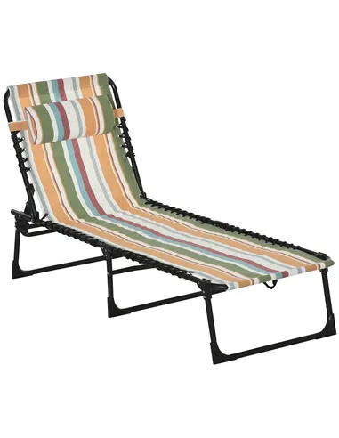 Outsunny Folding Sun Lounger Beach Chaise Chair Garden Reclining Cot Camping Recliner with 4 Position Adjustable Multicolored