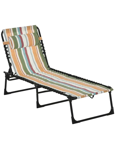 Outsunny Folding Sun Lounger Beach Chaise Chair Garden Reclining Cot Camping Recliner with 4 Position Adjustable Multicolored