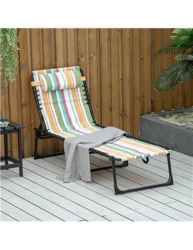 Outsunny Folding Sun Lounger Beach Chaise Chair Garden Reclining Cot Camping Recliner with 4 Position Adjustable Multicolored