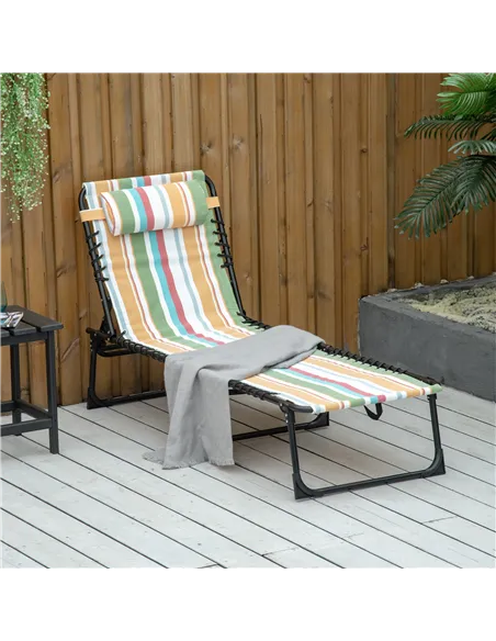 Outsunny Folding Sun Lounger Beach Chaise Chair Garden Reclining Cot Camping Recliner with 4 Position Adjustable Multicolored