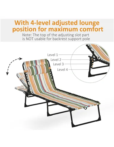 Outsunny Folding Sun Lounger Beach Chaise Chair Garden Reclining Cot Camping Recliner with 4 Position Adjustable Multicolored