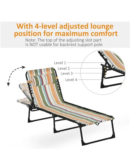 Outsunny Folding Sun Lounger Beach Chaise Chair Garden Reclining Cot Camping Recliner with 4 Position Adjustable Multicolored