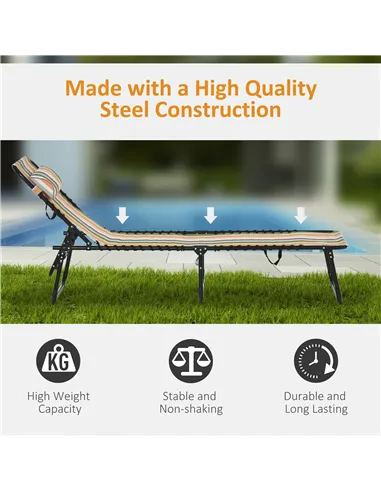 Outsunny Folding Sun Lounger Beach Chaise Chair Garden Reclining Cot Camping Recliner with 4 Position Adjustable Multicolored